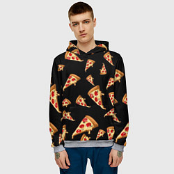 Толстовка-худи мужская Куски пиццы на черном фоне, цвет: 3D-меланж — фото 2