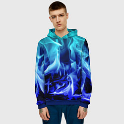 Толстовка-худи мужская Огненный неоновый градиент, цвет: 3D-синий — фото 2