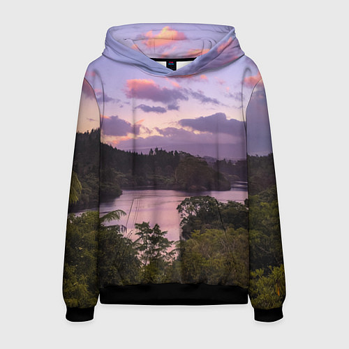 Мужская толстовка Пейзаж вечерней реки и леса / 3D-Черный – фото 1