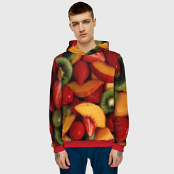 Толстовка-худи мужская Фруктово ягодный фон, цвет: 3D-красный — фото 2