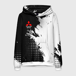 Толстовка-худи мужская Mitsubishi - черно-белая абстракция, цвет: 3D-белый