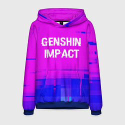 Толстовка-худи мужская Genshin Impact glitch text effect: символ сверху, цвет: 3D-синий