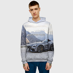 Толстовка-худи мужская Mercedes AMG V8 Biturbo cabriolet - mountains, цвет: 3D-меланж — фото 2