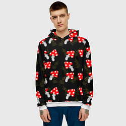 Толстовка-худи мужская Мухоморы на черном фоне, цвет: 3D-белый — фото 2