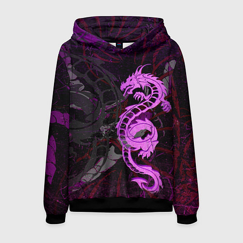 Мужская толстовка Неоновый дракон purple dragon / 3D-Черный – фото 1