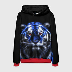 Толстовка-худи мужская Синий неоновый тигр, цвет: 3D-красный