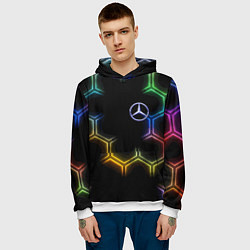 Толстовка-худи мужская Mercedes - neon pattern, цвет: 3D-белый — фото 2