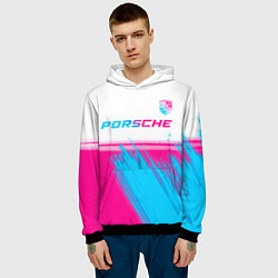 Толстовка-худи мужская Porsche neon gradient style: символ сверху, цвет: 3D-черный — фото 2