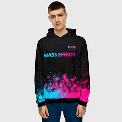 Толстовка-худи мужская Mass Effect - neon gradient: символ сверху, цвет: 3D-черный — фото 2