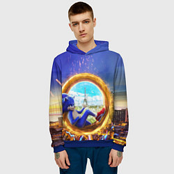 Толстовка-худи мужская Соник в кино, цвет: 3D-синий — фото 2