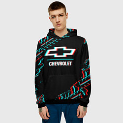 Толстовка-худи мужская Значок Chevrolet в стиле glitch на темном фоне, цвет: 3D-черный — фото 2