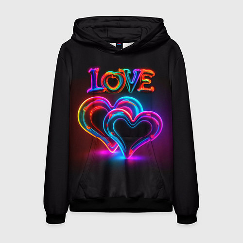 Мужская толстовка Love - неоновые сердца / 3D-Черный – фото 1