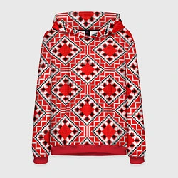 Толстовка-худи мужская Белорусская вышивка - орнамент, цвет: 3D-красный