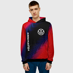 Толстовка-худи мужская Volkswagen красный карбон, цвет: 3D-черный — фото 2