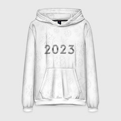 Толстовка-худи мужская Новогодние снежинки 2023, цвет: 3D-белый
