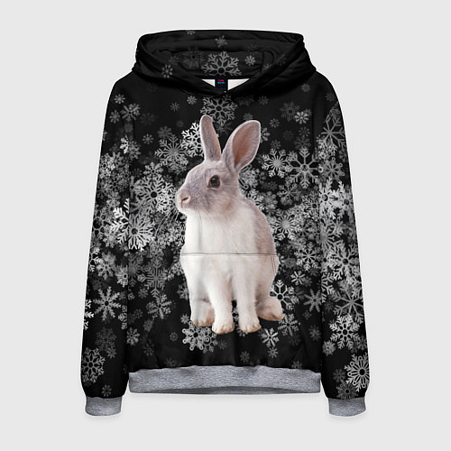 Мужская толстовка Кролик и пушистые снежинки / 3D-Меланж – фото 1