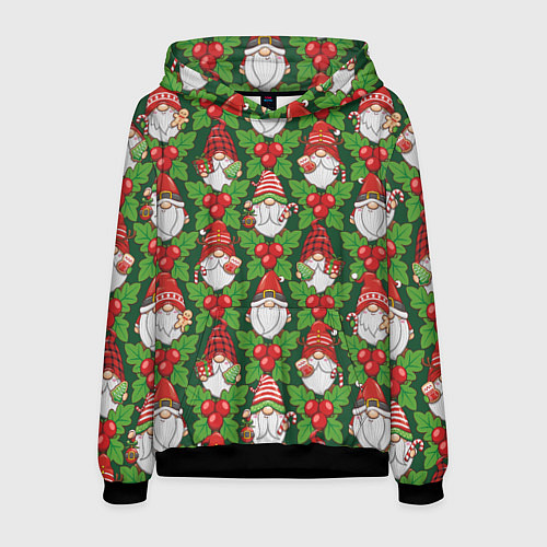 Мужская толстовка Новогодние гномы - паттерн / 3D-Черный – фото 1