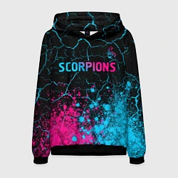 Толстовка-худи мужская Scorpions - neon gradient: символ сверху, цвет: 3D-черный