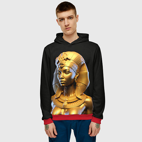 Мужская толстовка Нейросеть - золотая египетская богиня / 3D-Красный – фото 3