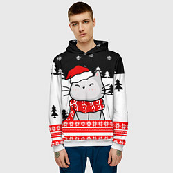 Толстовка-худи мужская Новогодний свитер с котиком, цвет: 3D-белый — фото 2