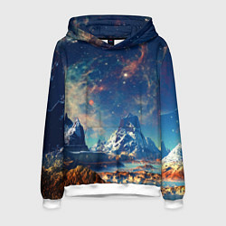 Толстовка-худи мужская Горы и бескрайний космос, цвет: 3D-белый