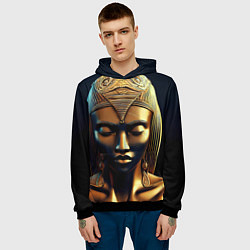 Толстовка-худи мужская Нейросеть - золотая статуя египетской царицы, цвет: 3D-черный — фото 2
