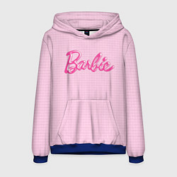 Толстовка-худи мужская Барби - логотип на клетчатом фоне, цвет: 3D-синий