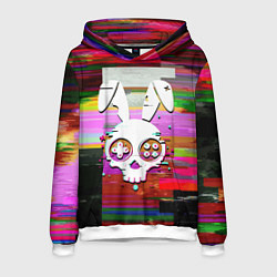Толстовка-худи мужская Череп кролика - glitch, цвет: 3D-белый
