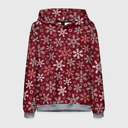 Толстовка-худи мужская Новогодний узор из снежинок, цвет: 3D-меланж