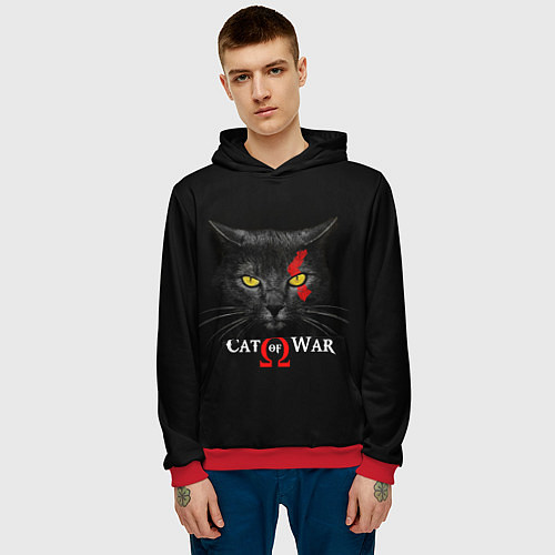 Мужская толстовка Cat of war collab / 3D-Красный – фото 3