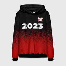 Толстовка-худи мужская Кролик НГ злой: символ сверху, цвет: 3D-черный