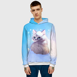 Толстовка-худи мужская Заснеженный котик, цвет: 3D-белый — фото 2