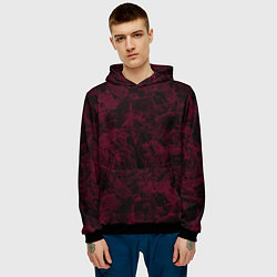 Толстовка-худи мужская Черный и бордовый мраморный узор, цвет: 3D-черный — фото 2