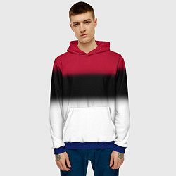 Толстовка-худи мужская Размытый полосатый узор черный красный белый, цвет: 3D-синий — фото 2