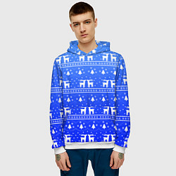 Толстовка-худи мужская Синий орнамент с оленями, цвет: 3D-белый — фото 2
