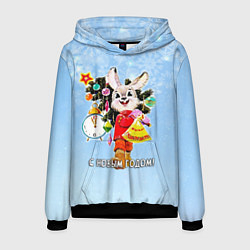 Толстовка-худи мужская Зайчик с ёлкой с советских открыток, цвет: 3D-черный