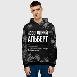 Толстовка-худи мужская Новогодний Альберт на темном фоне, цвет: 3D-черный — фото 2
