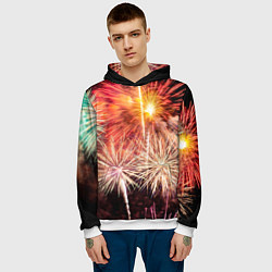 Толстовка-худи мужская Праздничный феерверк, цвет: 3D-белый — фото 2