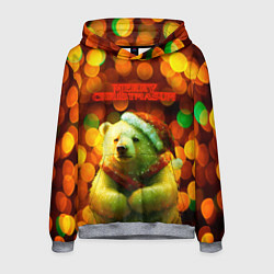 Толстовка-худи мужская Merry Christmas белый медвежонок, цвет: 3D-меланж