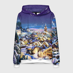 Толстовка-худи мужская Рождественская деревня, цвет: 3D-белый