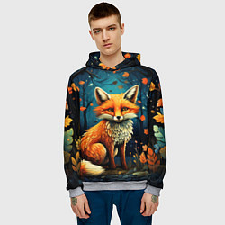 Толстовка-худи мужская Лиса в Folk Art стиле, цвет: 3D-меланж — фото 2