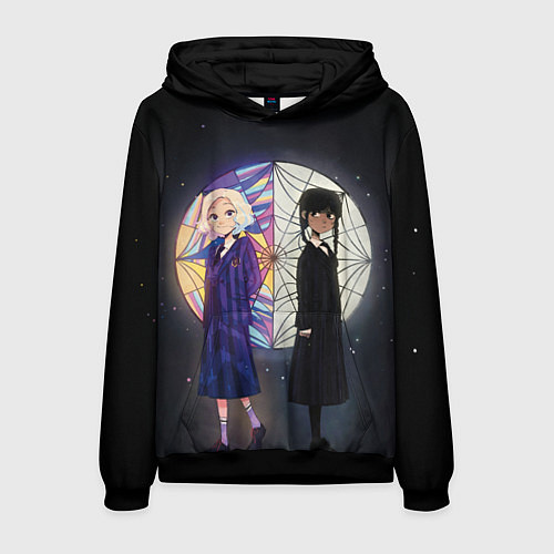 Мужская толстовка Энид и Уэнсдэй на фоне окна / 3D-Черный – фото 1