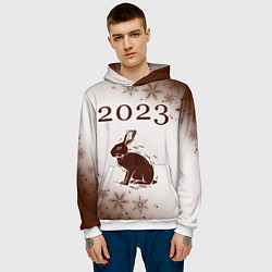 Толстовка-худи мужская Кролик 2023 силуэт на светлом, цвет: 3D-белый — фото 2