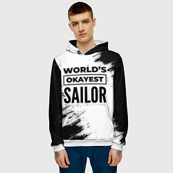 Толстовка-худи мужская Worlds okayest sailor - white, цвет: 3D-белый — фото 2