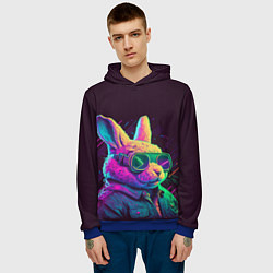 Толстовка-худи мужская Модный кролик в очках, цвет: 3D-синий — фото 2