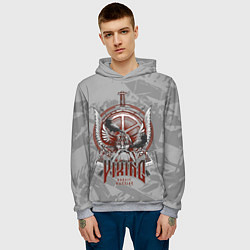 Толстовка-худи мужская Голова викинга в доспехах, цвет: 3D-меланж — фото 2