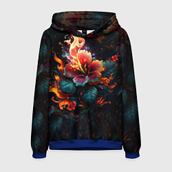 Толстовка-худи мужская Огненный цветок на темном фоне, цвет: 3D-синий