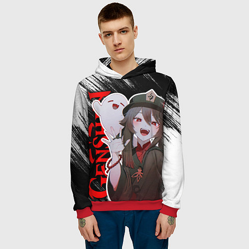 Мужская толстовка Ху тао и призраки - геншин импакт / 3D-Красный – фото 3