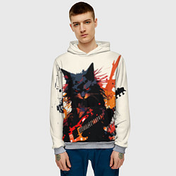 Толстовка-худи мужская Black rocker cat on a light background - C-Cats co, цвет: 3D-меланж — фото 2