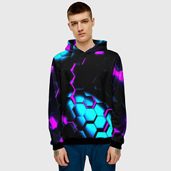 Толстовка-худи мужская Неоновая броня fortnite, цвет: 3D-черный — фото 2